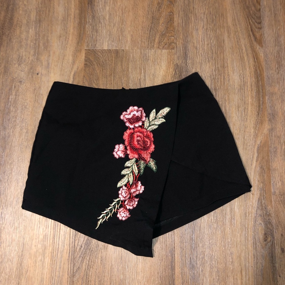 Black embroidered skort